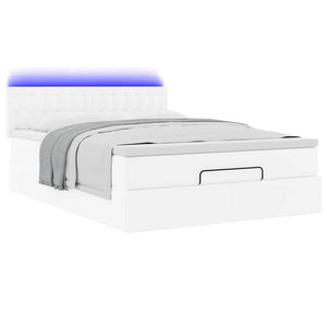 Οθωμανικό κρεβάτι με στρώματα & LEDs Καθαρό λευκό Faux Leather - Pakobazaar