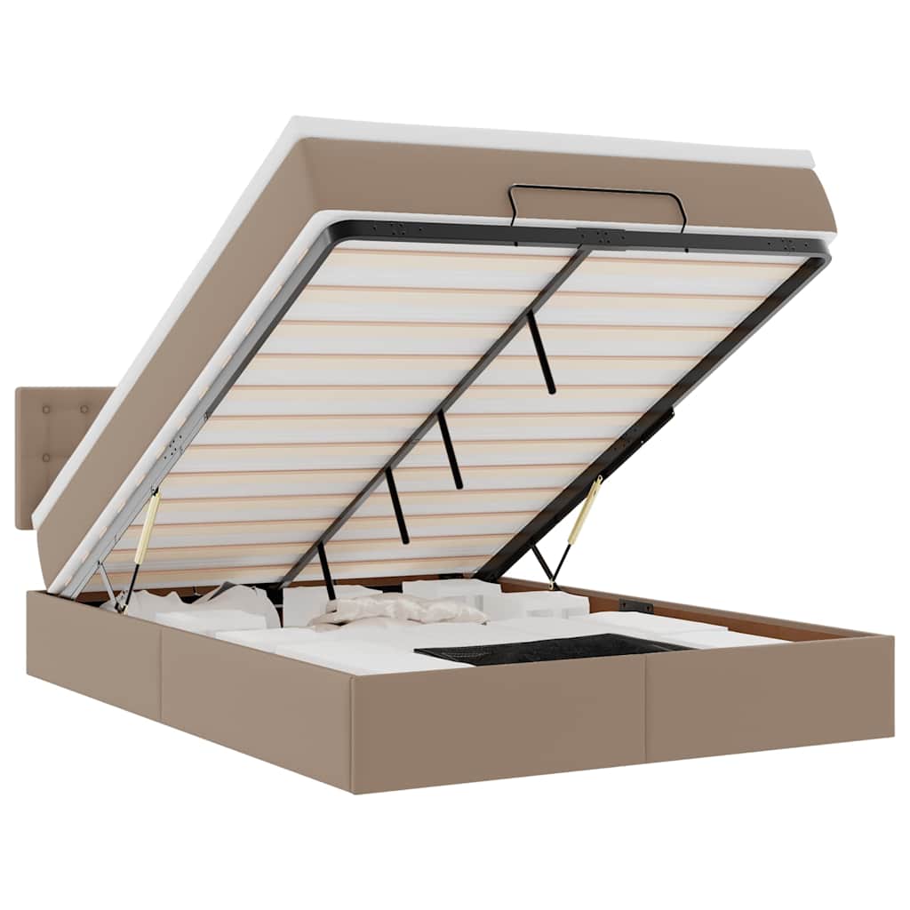 Οθωμανικό κρεβάτι με στρώματα & LEDs Cappuccino Faux Leather - Pakobazaar