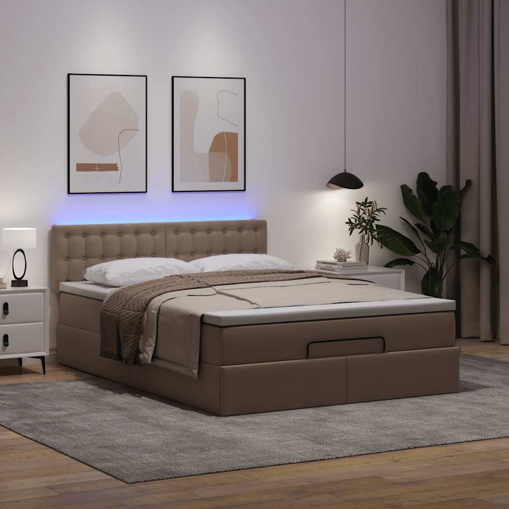 Οθωμανικό κρεβάτι με στρώματα & LEDs Cappuccino Faux Leather - Pakobazaar