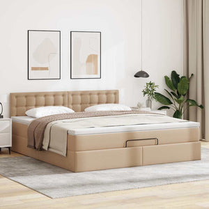 Οθωμανικό κρεβάτι με στρώματα & LEDs Cappuccino Faux Leather - Pakobazaar