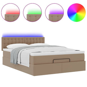 Οθωμανικό κρεβάτι με στρώματα & LEDs Cappuccino Faux Leather - Pakobazaar