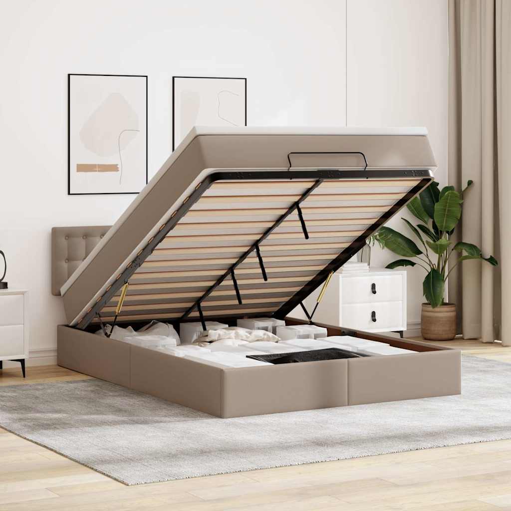 Οθωμανικό κρεβάτι με στρώματα & LEDs Cappuccino Faux Leather - Pakobazaar