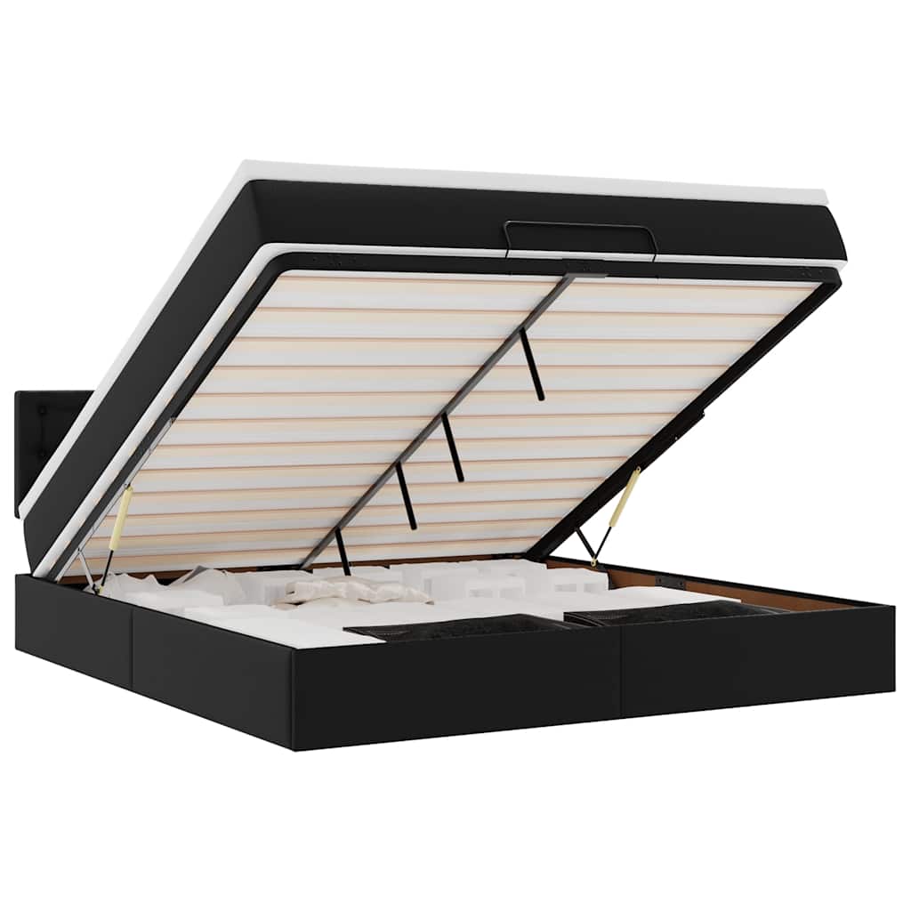 Οθωμανικό κρεβάτι με στρώματα & LEDs Μαύρο Faux Leather - Pakobazaar