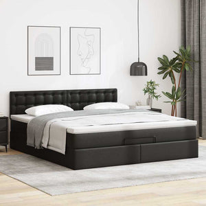 Οθωμανικό κρεβάτι με στρώματα & LEDs Μαύρο Faux Leather - Pakobazaar