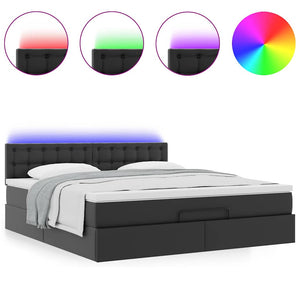 Οθωμανικό κρεβάτι με στρώματα & LEDs Μαύρο Faux Leather
