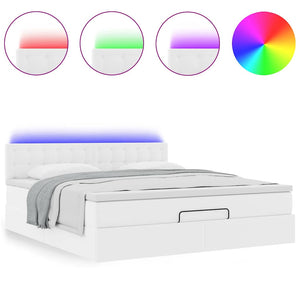 Οθωμανικό κρεβάτι με στρώματα & LEDs Καθαρό λευκό Faux Leather