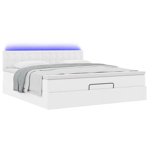 Οθωμανικό κρεβάτι με στρώματα & LEDs Καθαρό λευκό Faux Leather