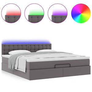 Οθωμανικό κρεβάτι με στρώματα & LEDs Γκρι Faux Leather