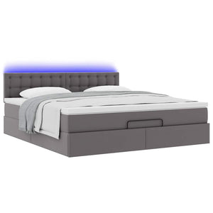 Οθωμανικό κρεβάτι με στρώματα & LEDs Γκρι Faux Leather