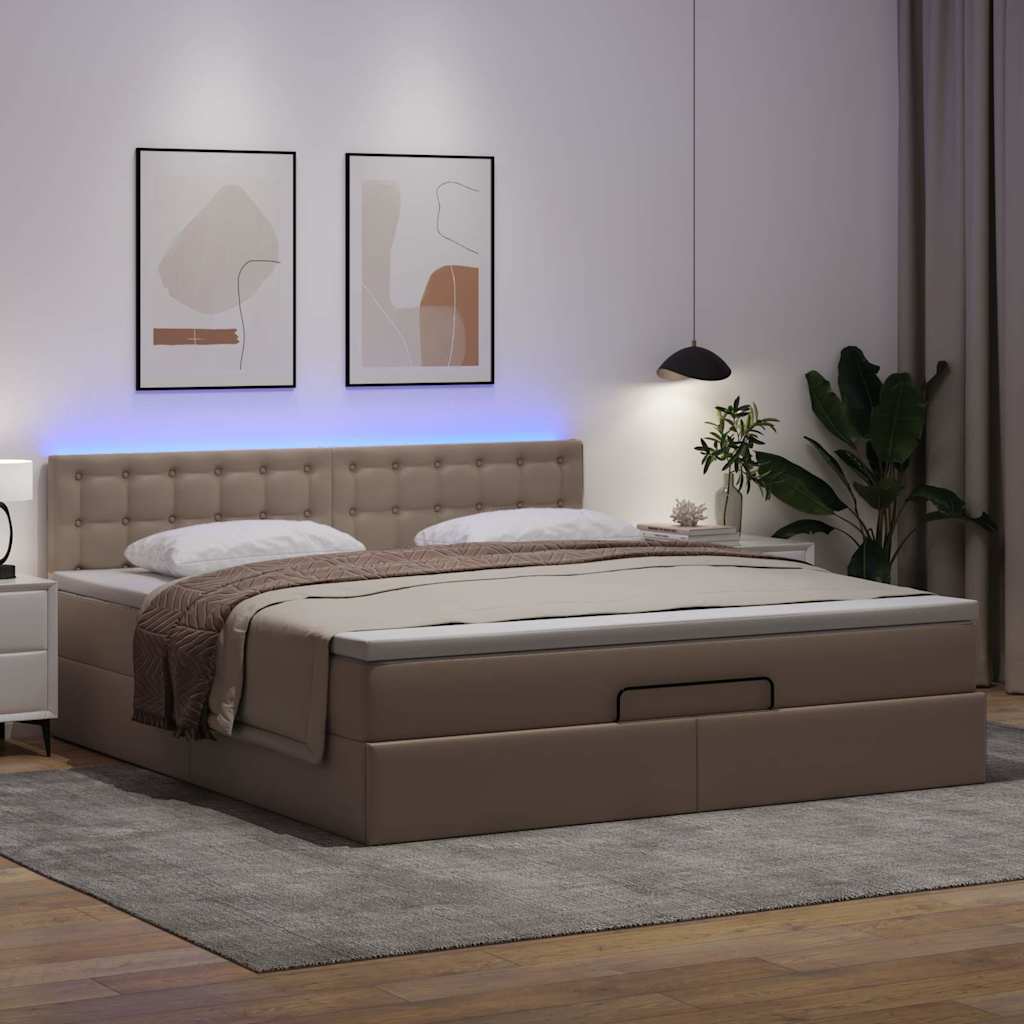 Οθωμανικό κρεβάτι με στρώματα & LEDs Cappuccino Faux Leather - Pakobazaar