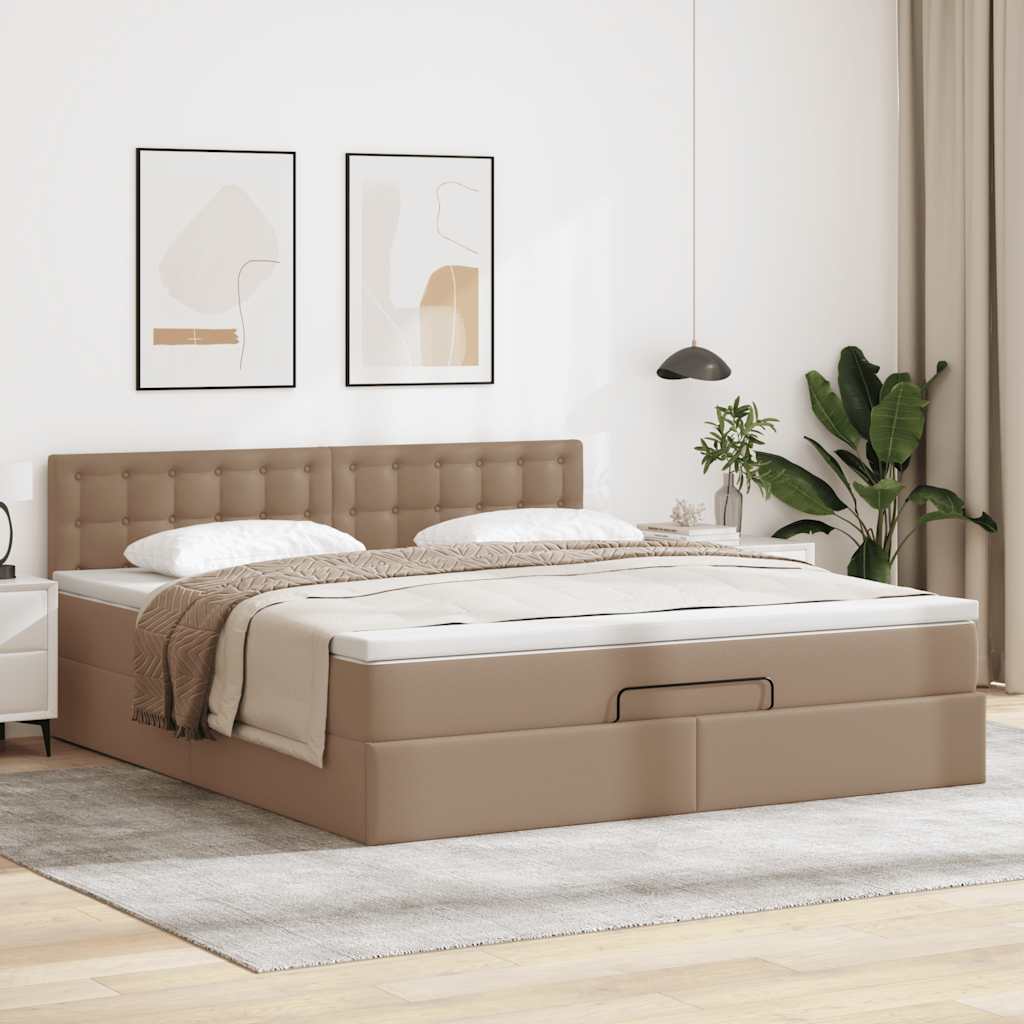 Οθωμανικό κρεβάτι με στρώματα & LEDs Cappuccino Faux Leather - Pakobazaar