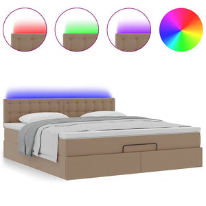 Οθωμανικό κρεβάτι με στρώματα & LEDs Cappuccino Faux Leather