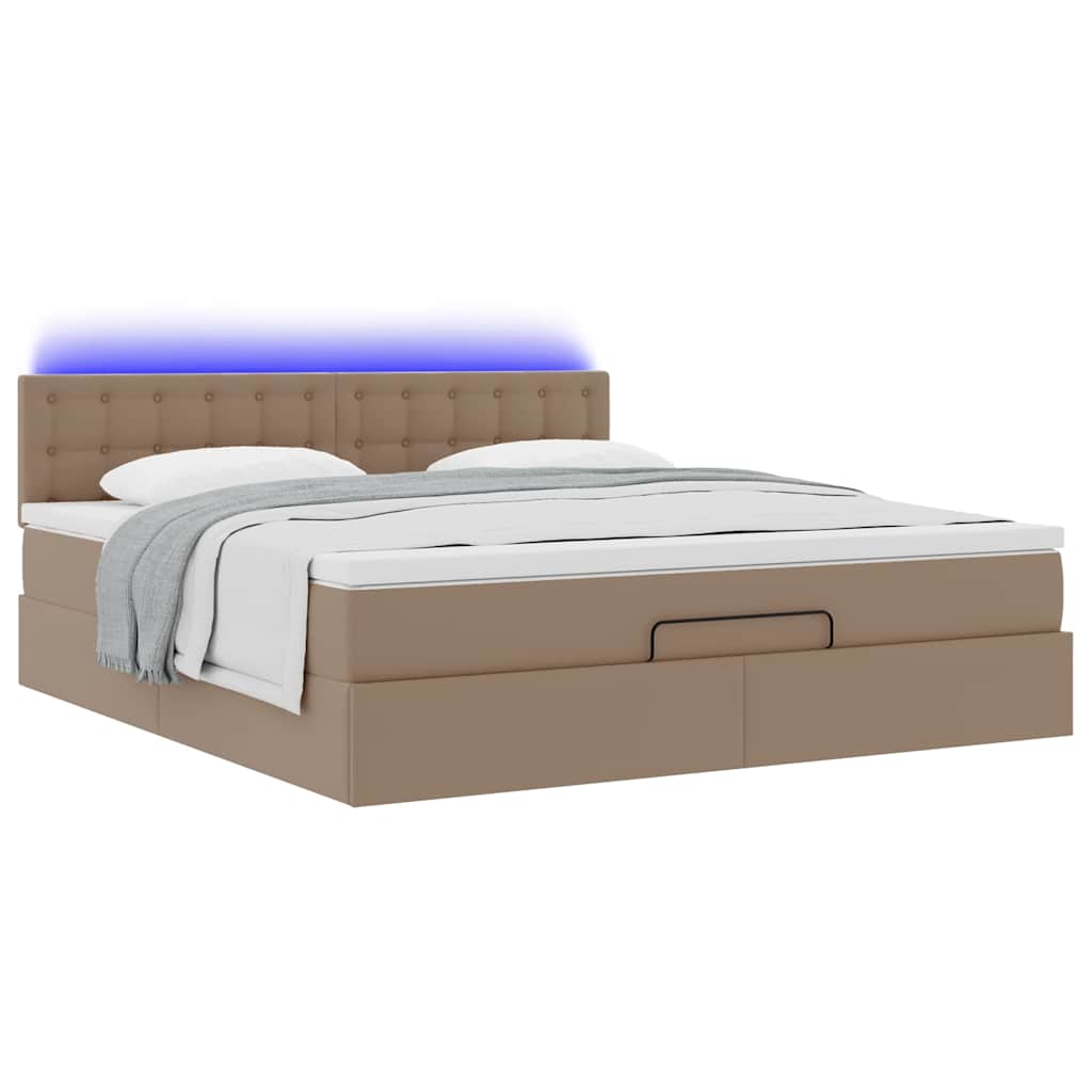 Οθωμανικό κρεβάτι με στρώματα & LEDs Cappuccino Faux Leather - Pakobazaar