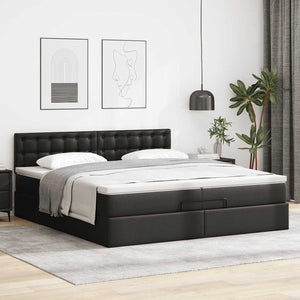 Οθωμανικό κρεβάτι με στρώματα & LEDs Μαύρο Faux Leather - Pakobazaar