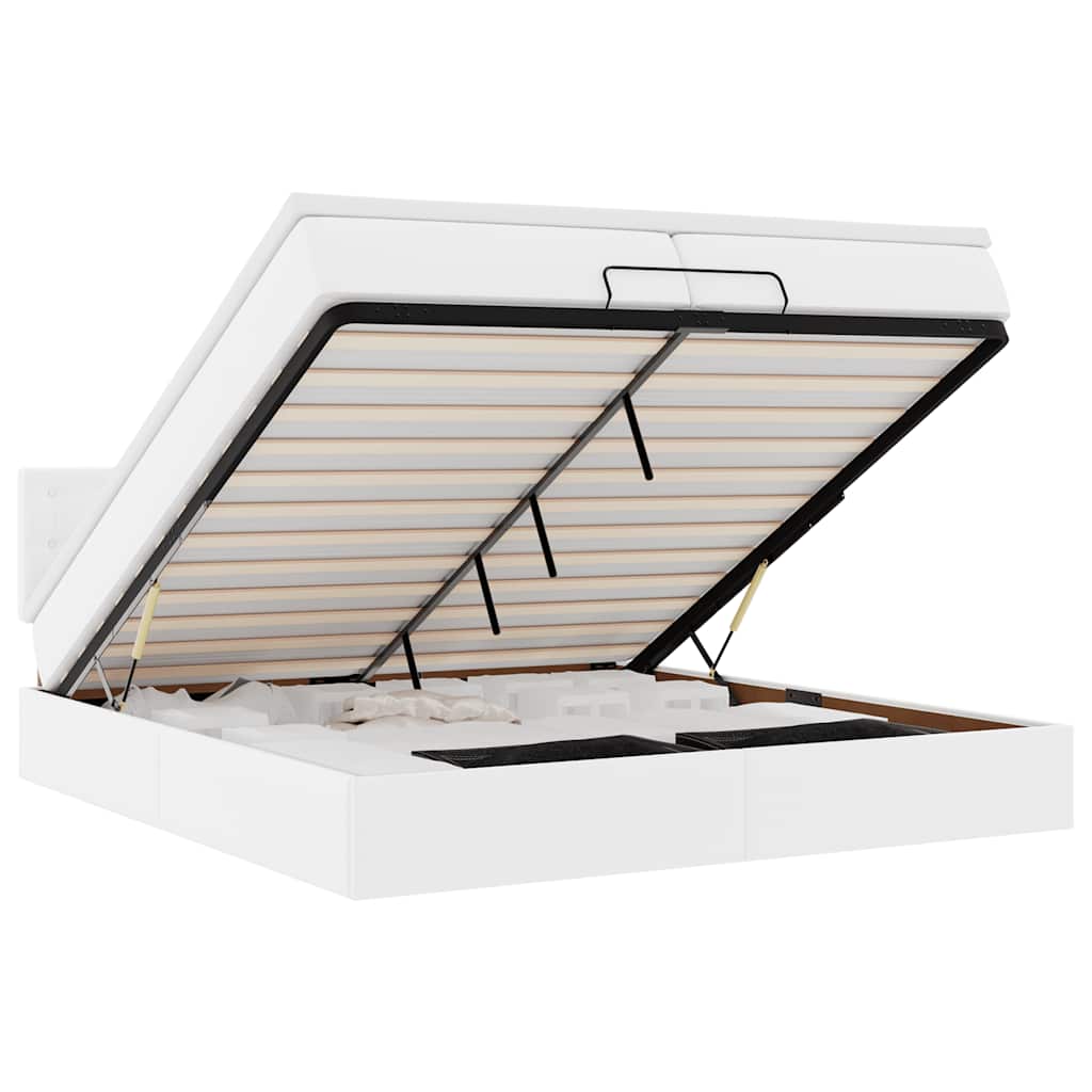 Οθωμανικό κρεβάτι με στρώματα & LEDs Καθαρό λευκό Faux Leather - Pakobazaar