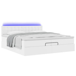 Οθωμανικό κρεβάτι με στρώματα & LEDs Καθαρό λευκό Faux Leather - Pakobazaar