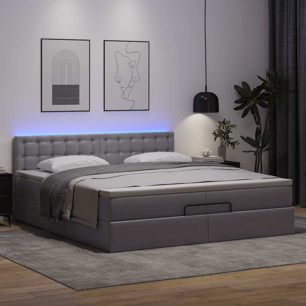 Οθωμανικό κρεβάτι με στρώματα & LEDs Γκρι Faux Leather - Pakobazaar
