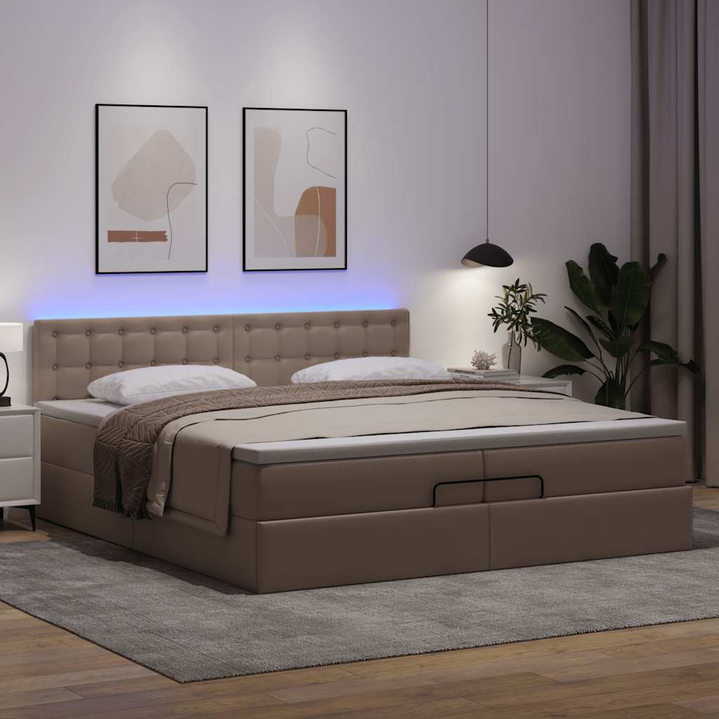 Οθωμανικό κρεβάτι με στρώματα & LEDs Cappuccino Faux Leather