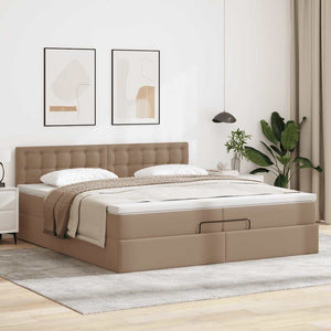 Οθωμανικό κρεβάτι με στρώματα & LEDs Cappuccino Faux Leather - Pakobazaar