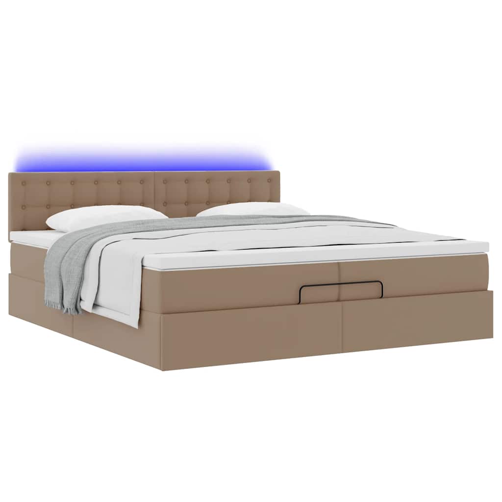 Οθωμανικό κρεβάτι με στρώματα & LEDs Cappuccino Faux Leather