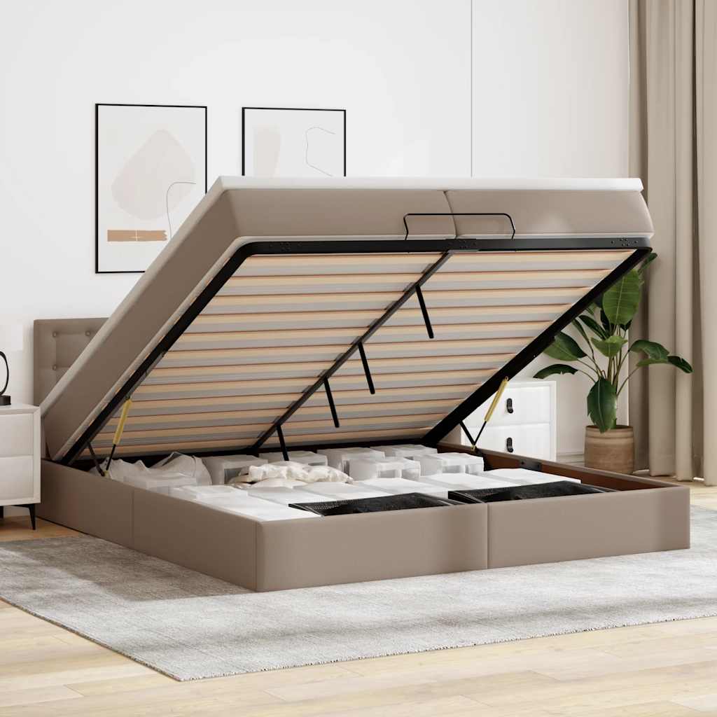 Οθωμανικό κρεβάτι με στρώματα & LEDs Cappuccino Faux Leather