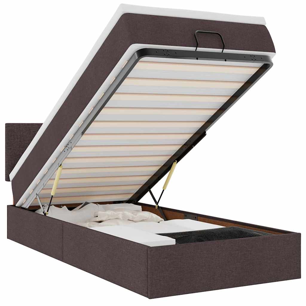 Οθωμανικό κρεβάτι με στρώμα & LEDs Σκούρο καφέ 80x200cm ύφασμα - Pakobazaar