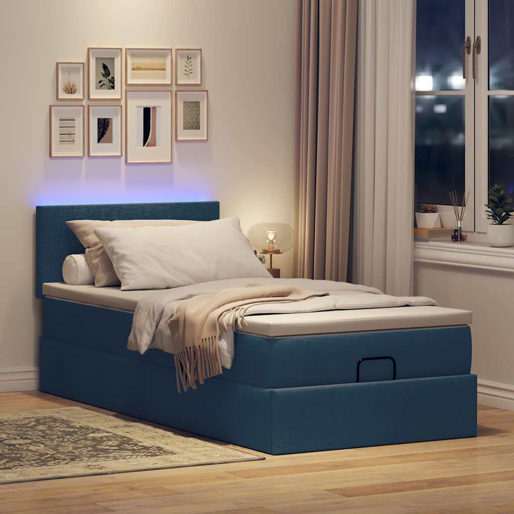 Κρεβάτι-Μονό κρεβάτι με στρώμα και LED Μπλε 80x200 εκ. από ύφασμα - Pakobazaar