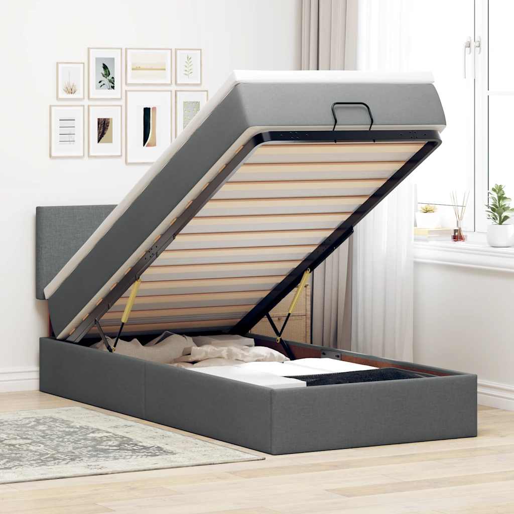Οθωμανικό κρεβάτι με στρώμα & LEDs Σκούρο γκρι 90x190cm ύφασμα - Pakobazaar