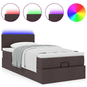 Οθωμανικό κρεβάτι με στρώμα & LEDs Σκούρο καφέ 90x190cm ύφασμα