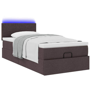 Οθωμανικό κρεβάτι με στρώμα & LEDs Σκούρο καφέ 90x190cm ύφασμα
