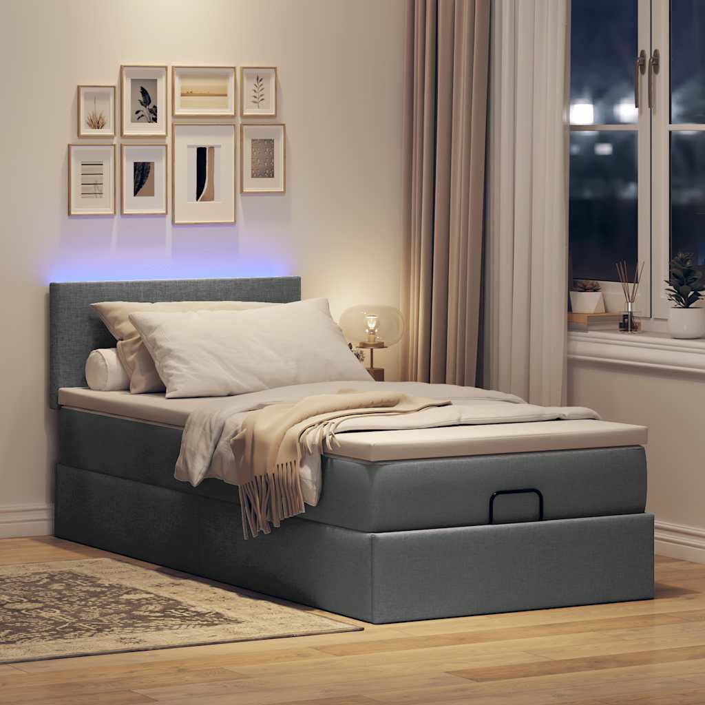 Οθωμανικό κρεβάτι με στρώμα & LEDs Σκούρο γκρι 90x200 cm Ύφασμα - Pakobazaar