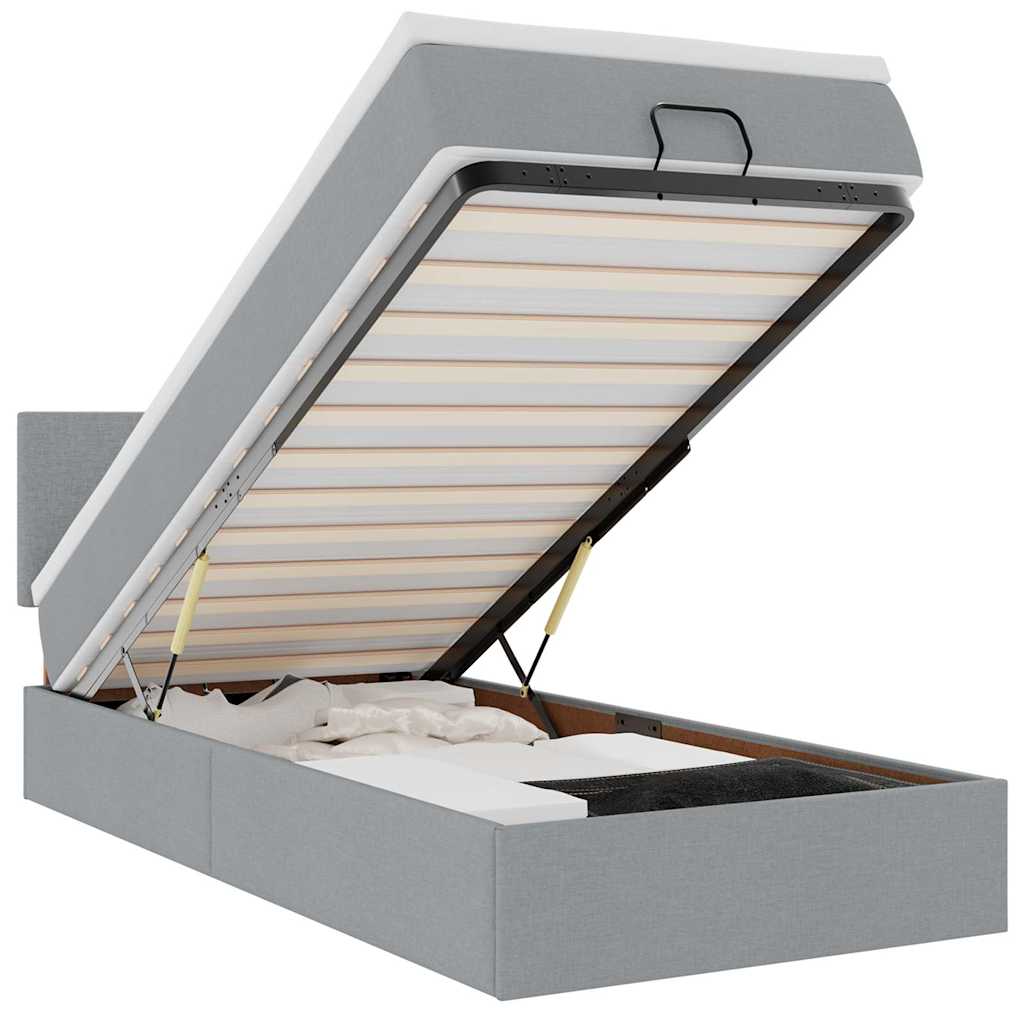 Οθωμανικό κρεβάτι με στρώμα & LEDs Ανοιχτό γκρι Ύφασμα