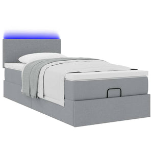 Οθωμανικό κρεβάτι με στρώμα & LEDs Ανοιχτό γκρι Ύφασμα