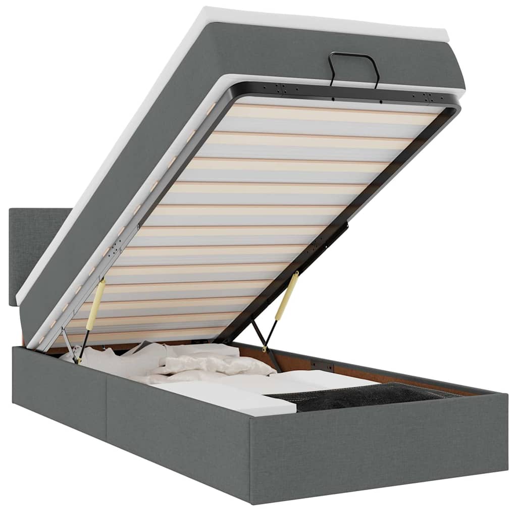 Οθωμανικό κρεβάτι με στρώμα & LEDs Σκούρο γκρι ύφασμα 100x200cm