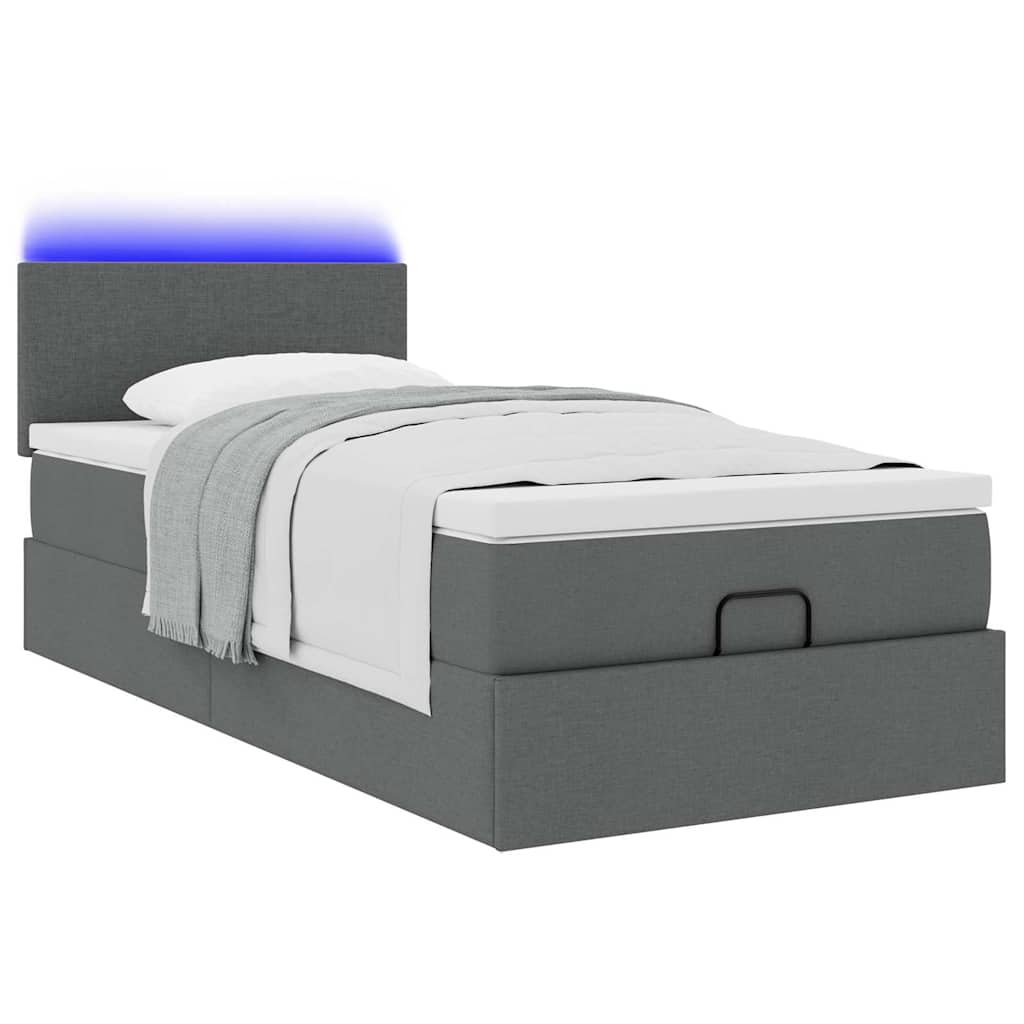 Οθωμανικό κρεβάτι με στρώμα & LEDs Σκούρο γκρι ύφασμα 100x200cm
