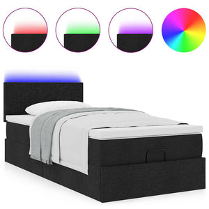 Οθωμανικό κρεβάτι με στρώμα & LEDs Μαύρο 100x200 cm Ύφασμα - Pakobazaar