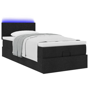 Οθωμανικό κρεβάτι με στρώμα & LEDs Μαύρο 100x200 cm Ύφασμα - Pakobazaar