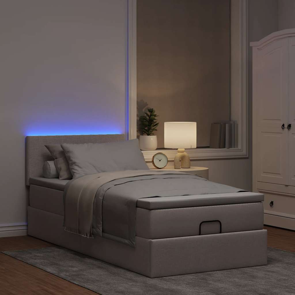 Οθωμανικό κρεβάτι με στρώμα & LEDs Taupe 100x200 cm Ύφασμα