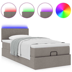 Οθωμανικό κρεβάτι με στρώμα & LEDs Taupe 100x200 cm Ύφασμα