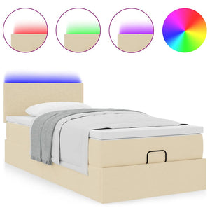 Οθωμανικό κρεβάτι με στρώμα & LEDs Cream 100x200 cm Ύφασμα