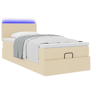 Οθωμανικό κρεβάτι με στρώμα & LEDs Cream 100x200 cm Ύφασμα