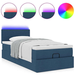 Οθωμανικό κρεβάτι με στρώμα & LEDs Μπλε 100x200 cm Ύφασμα - Pakobazaar