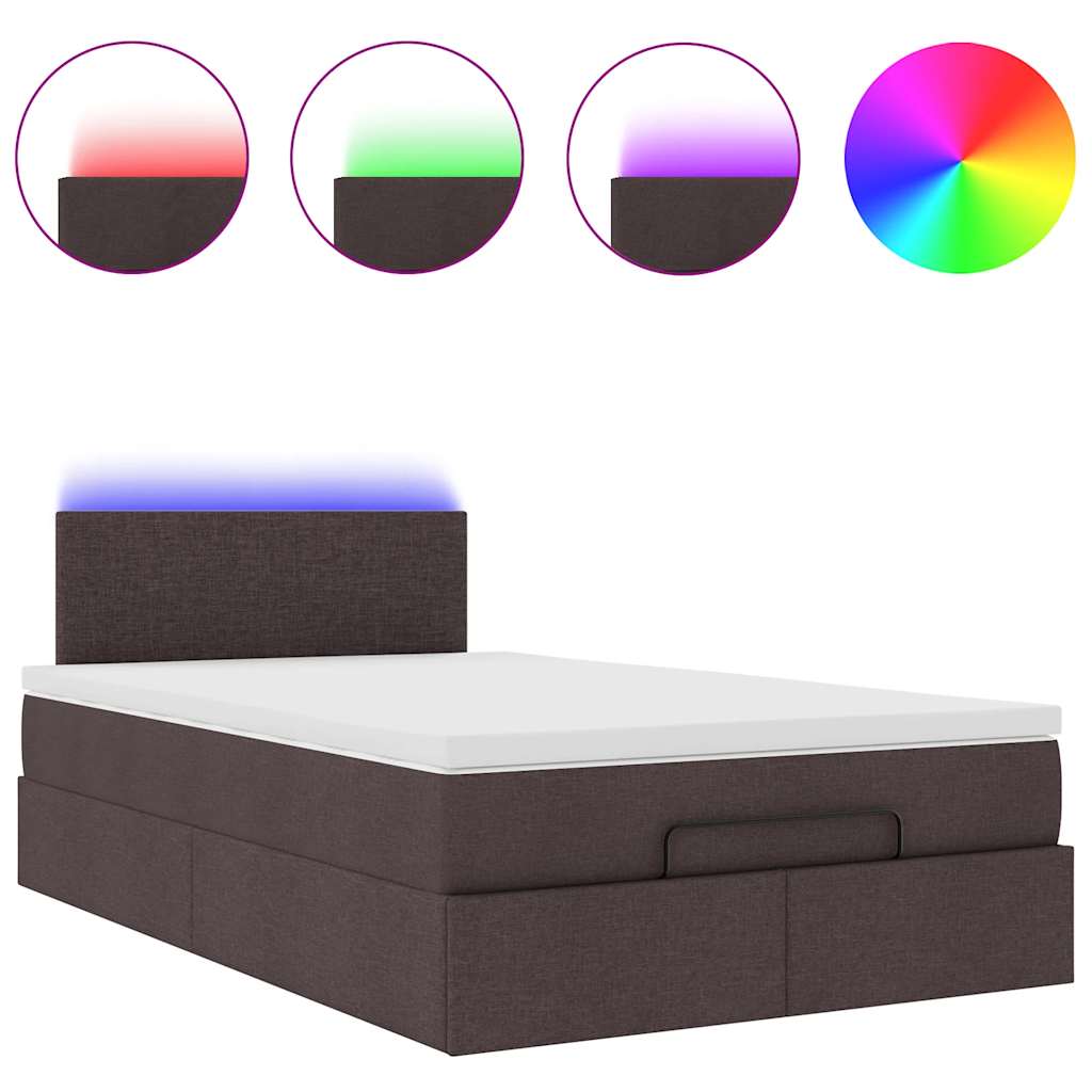 Οθωμανικό κρεβάτι με στρώμα & LEDs Σκούρο καφέ 120x190cm ύφασμα