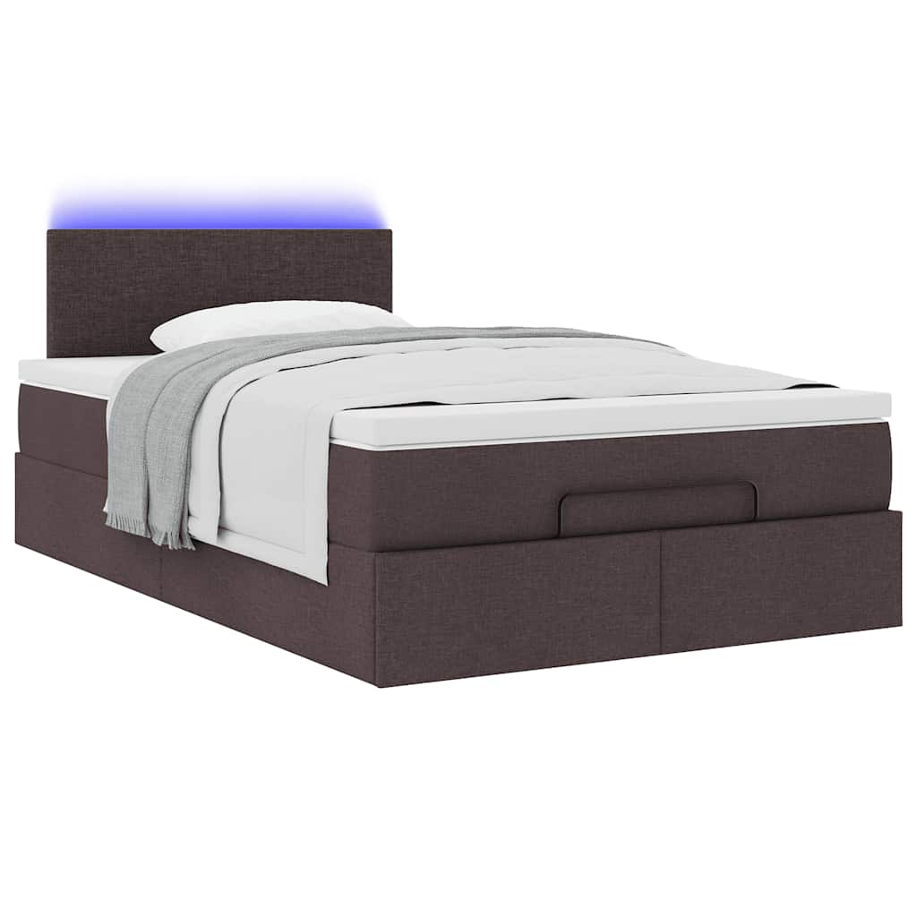 Οθωμανικό κρεβάτι με στρώμα & LEDs Σκούρο καφέ 120x190cm ύφασμα