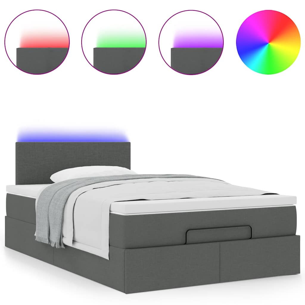 Οθωμανικό κρεβάτι με στρώμα & LEDs Σκούρο γκρι 120x200cm Ύφασμα - Pakobazaar