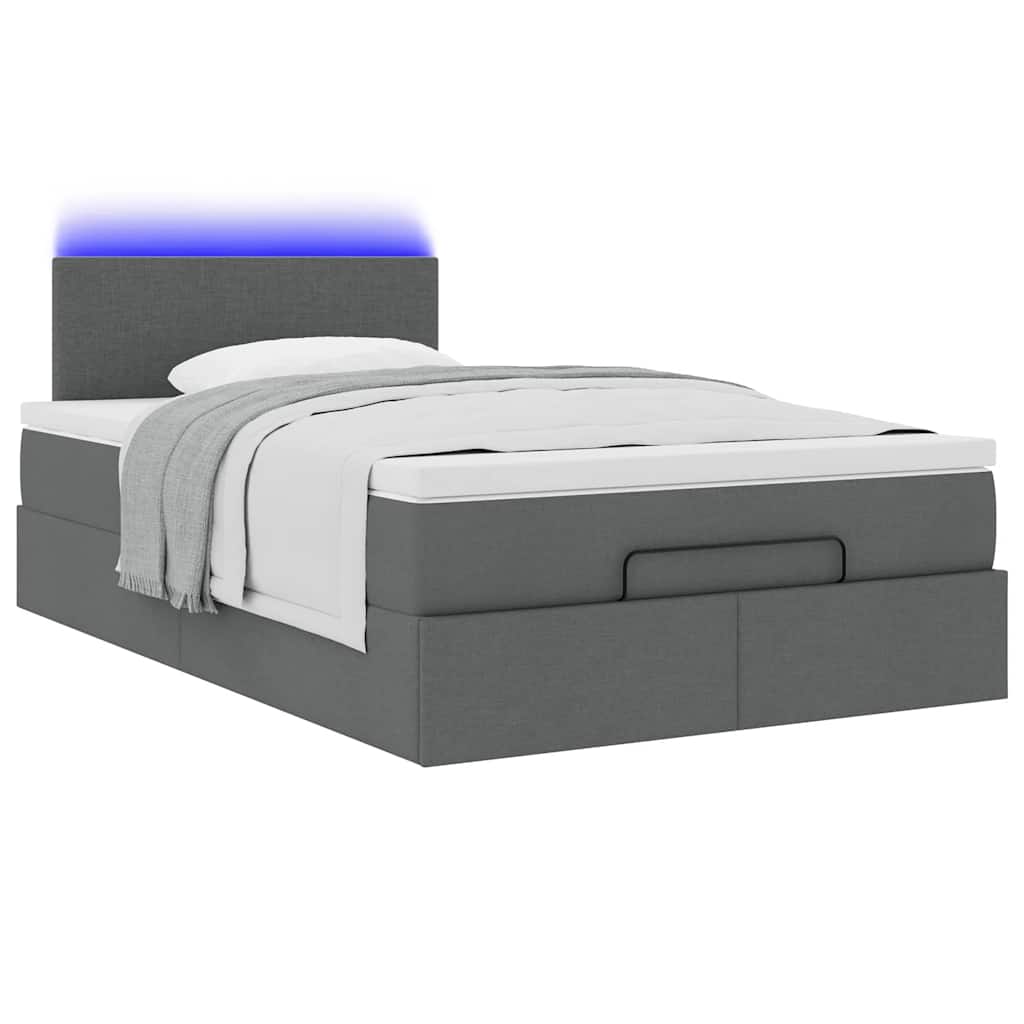 Οθωμανικό κρεβάτι με στρώμα & LEDs Σκούρο γκρι 120x200cm Ύφασμα - Pakobazaar