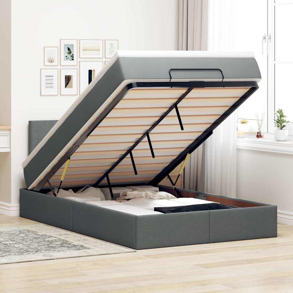 Οθωμανικό κρεβάτι με στρώμα & LEDs Σκούρο γκρι 120x200cm Ύφασμα - Pakobazaar