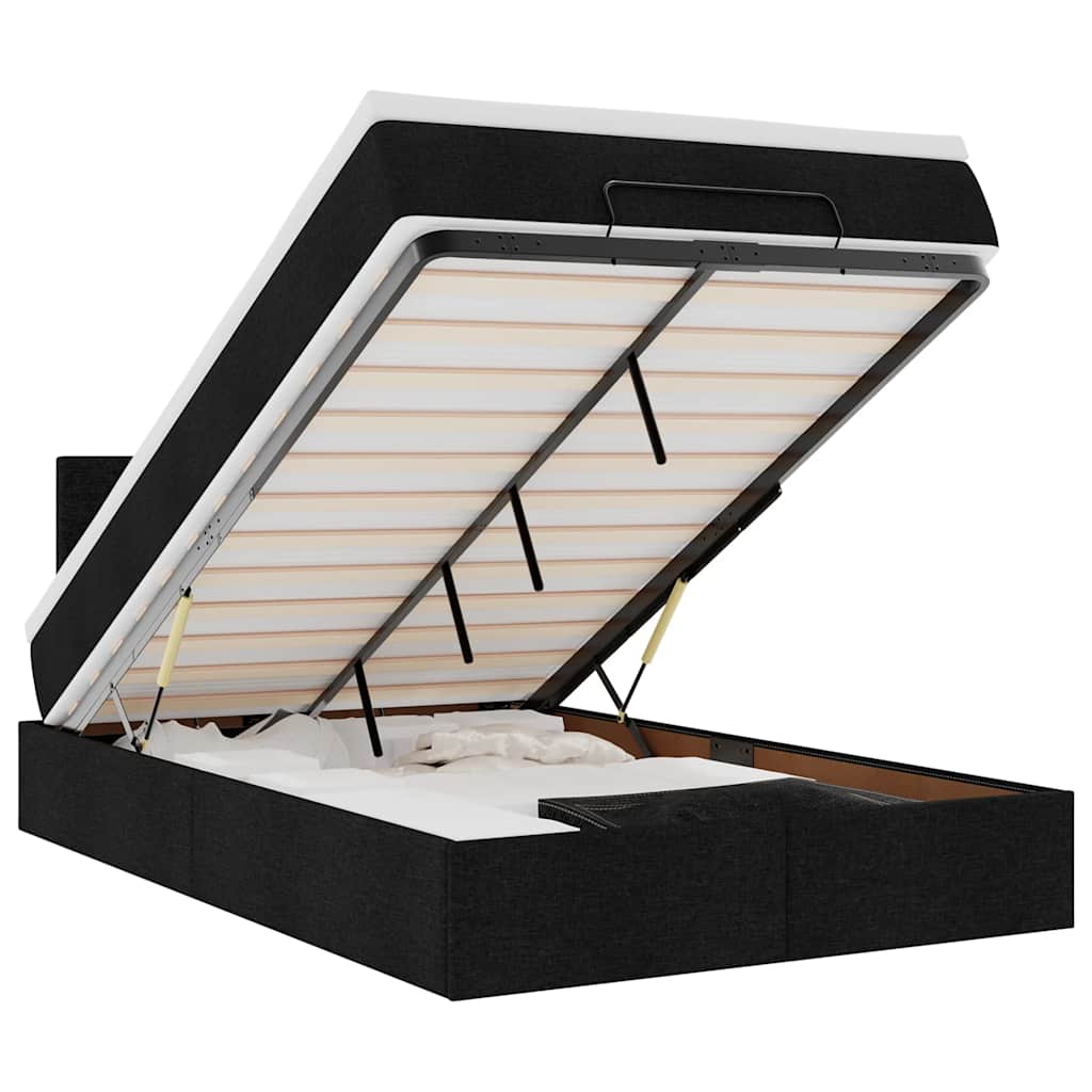 Οθωμανικό κρεβάτι με στρώμα & LEDs Μαύρο 120x200 cm Ύφασμα - Pakobazaar