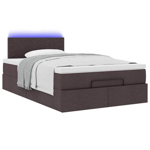 Οθωμανικό κρεβάτι με στρώμα & LEDs Σκούρο καφέ 120x200cm Ύφασμα