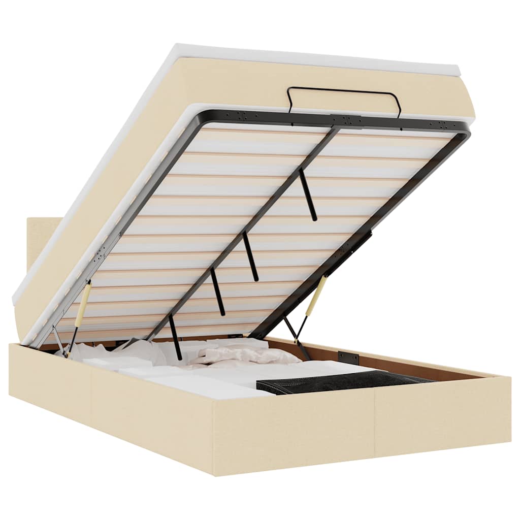 Οθωμανικό κρεβάτι με στρώμα & LEDs Cream 120x200cm ύφασμα - Pakobazaar